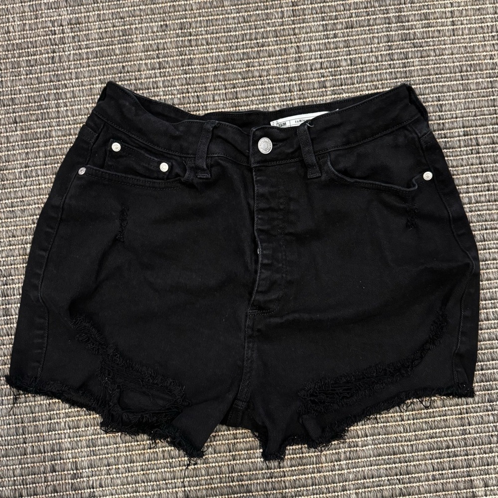 Black Distressed Jean Shorts High-Waisted